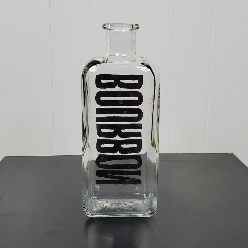 Black Vintage *EMPTY* Typography Glass Liquor Bourbon Decanter